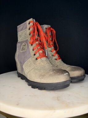 Sorel Waterproof Wedge Boots – Grey/Canvas – Size 8 – Lace-Up‎ NWT